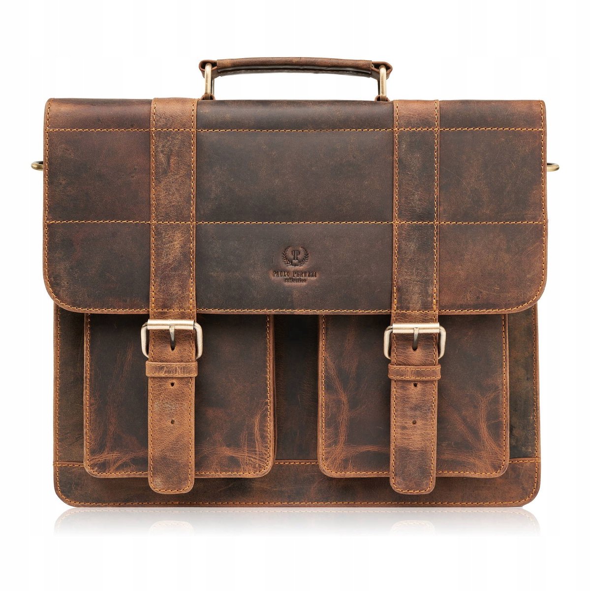Vintage Leren Herentas A4 Aktetas Schoudertas Bruin Groot