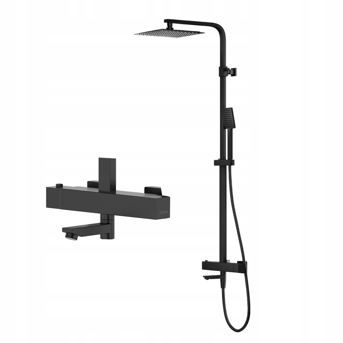 Douche- en badset met thermostaatkraan, zwart, wandmontage, draaibare uitloop