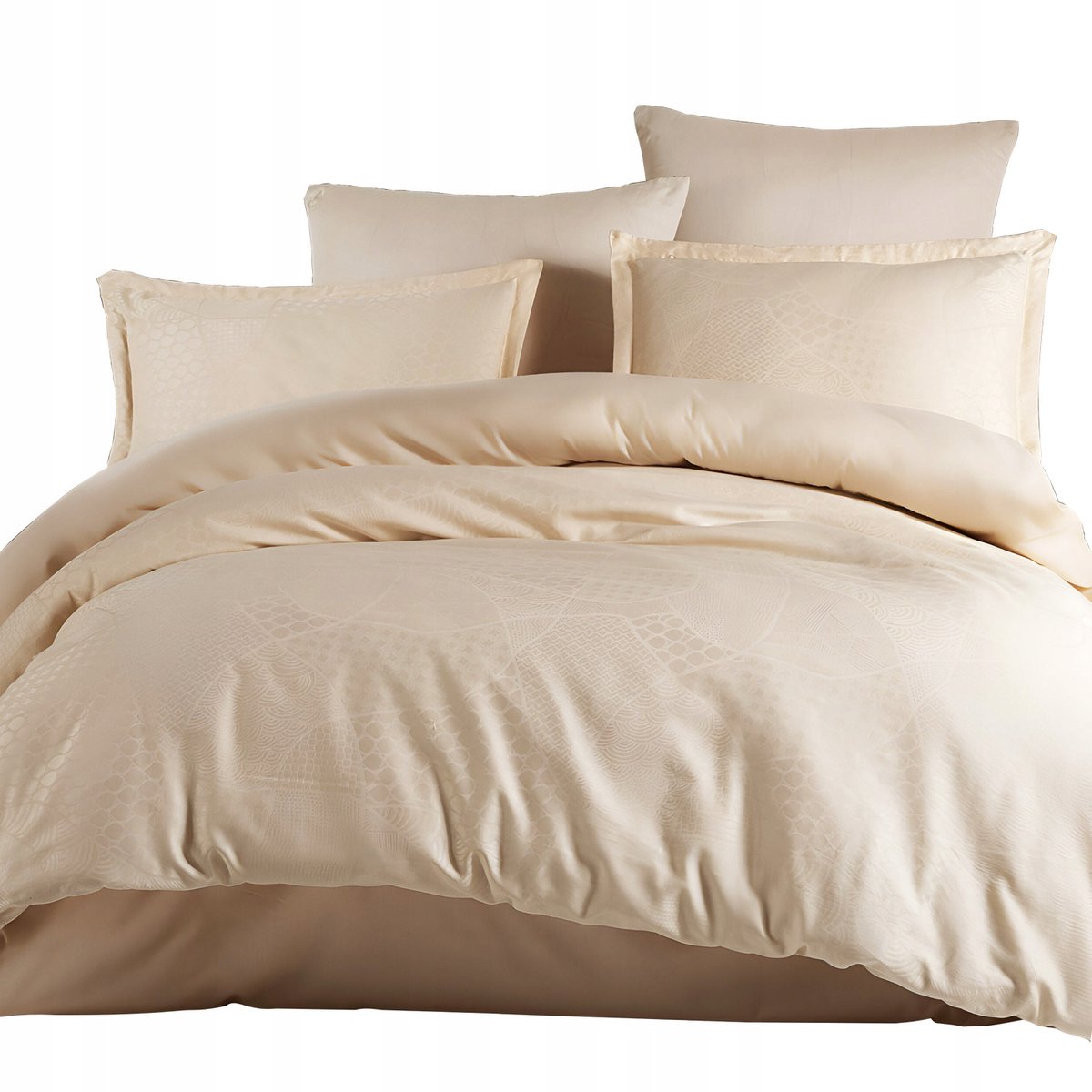 Luxe satijnen beddengoed 160x200 met geometrisch patroon, beige