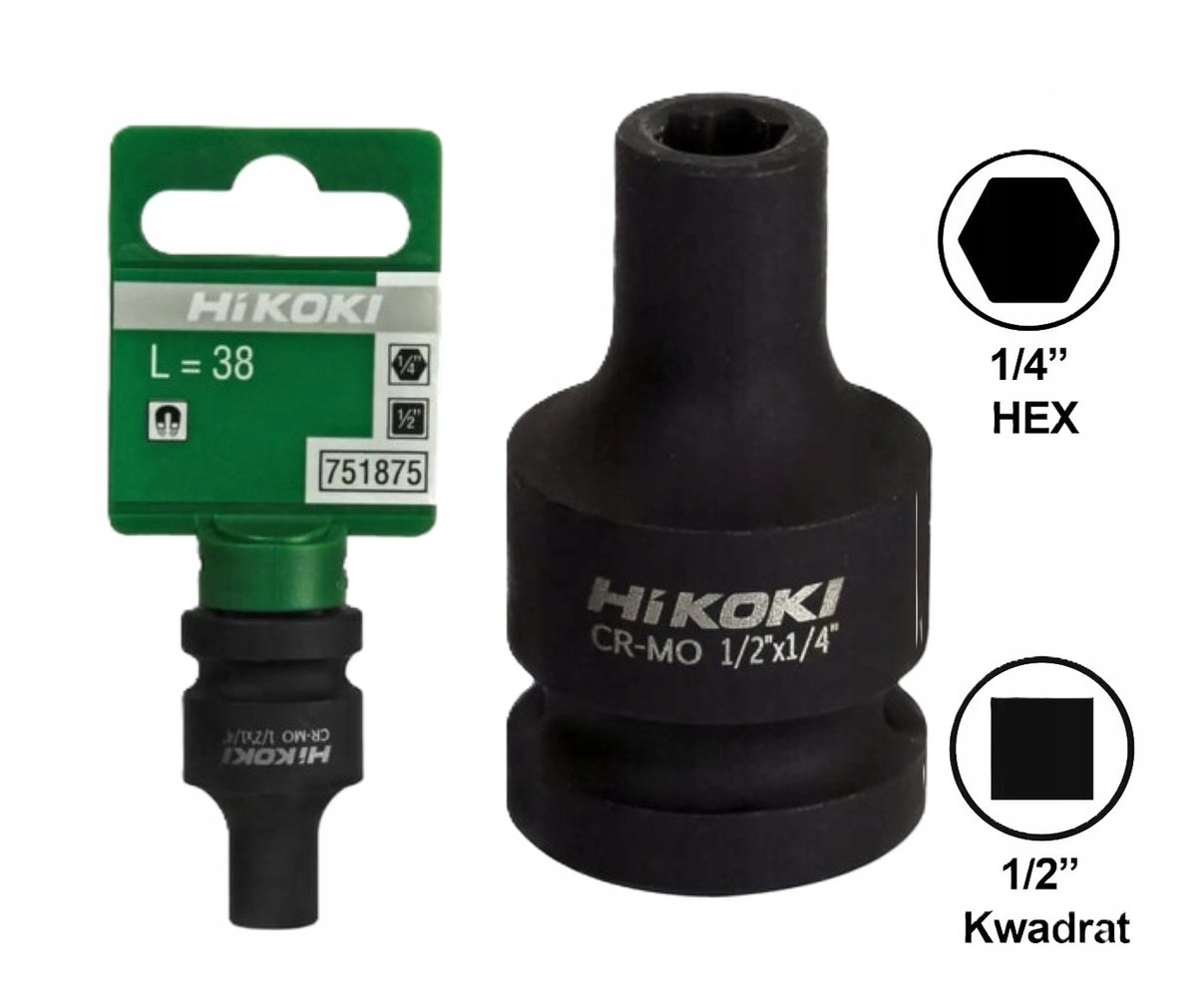 Hikoki slagmoersleutel adapter 1/2" naar 1/4" bit met magneet