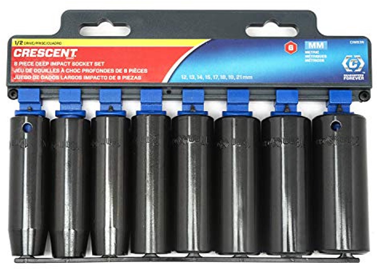 8-delige 1/2" 6-punts diepe impact metrische doppenset