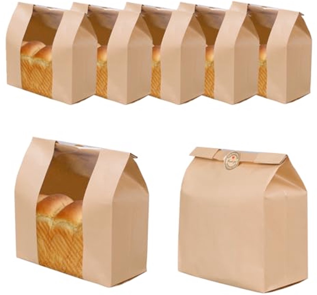 Kraftpapieren broodzak met transparante ramen - 50 stuks