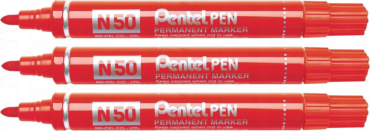 Pentel N50 Permanente Marker Rood 3 Stuks - Kogelpunt