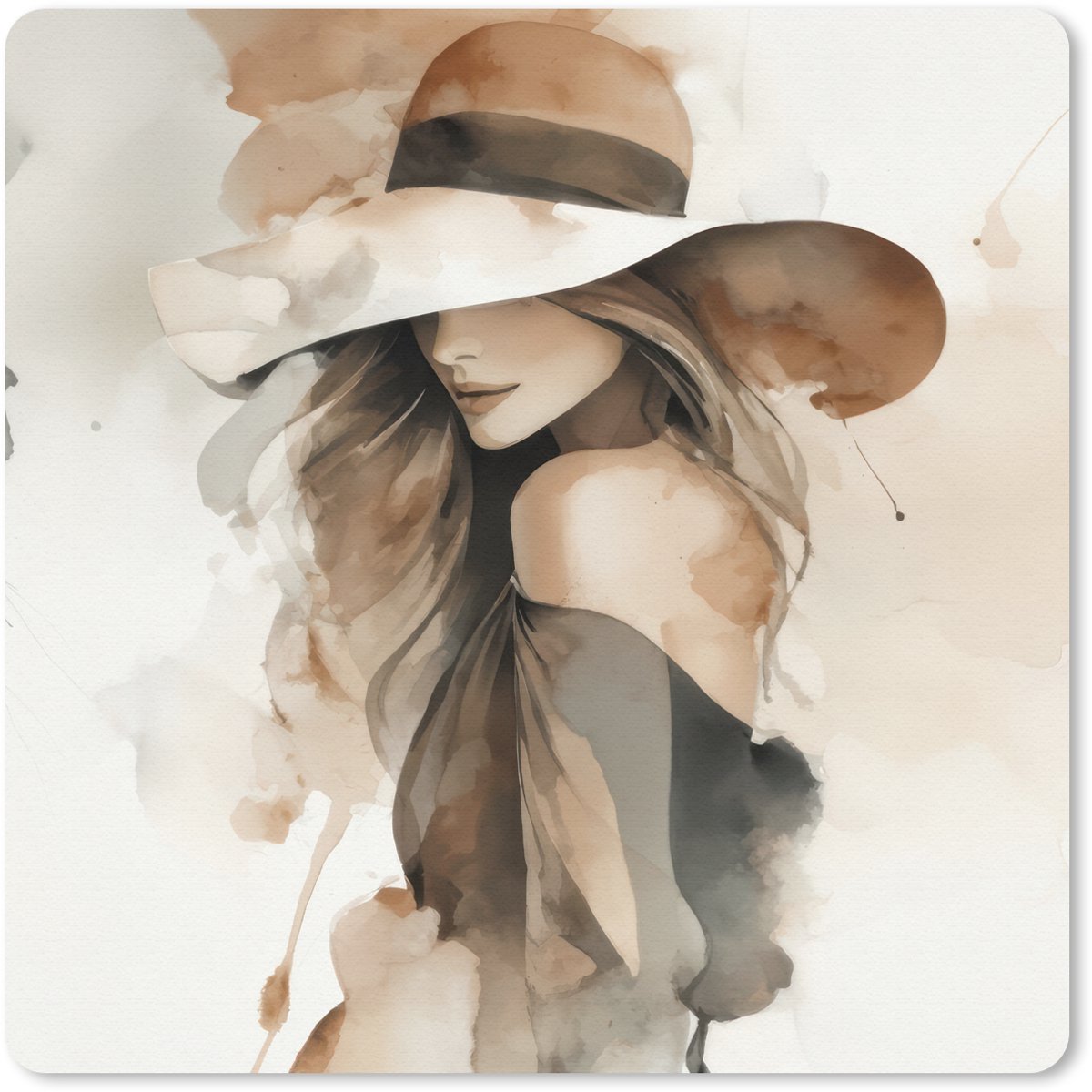 Muismat 30x30 cm - Mousepad Mysterieus - Vrouw - Sepia - Muismatten