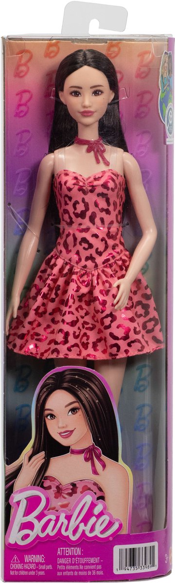 Barbie Fashionistas - Met Roze Jurk en Luipaardprint - Zwart Haar - Modepop — afbeelding 7