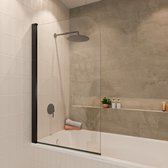 Lomazoo Badwand Palmas - 80x140cm - Zwart - Nano Coating Antikalk - Draaibaar - Helder Glas