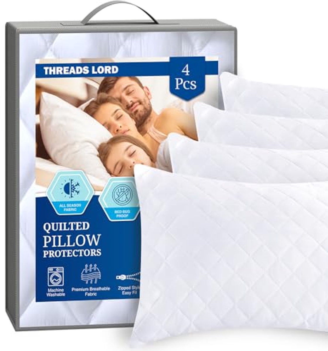 Ultrazachte Kussenbeschermers Set van 4 – Hypoallergene Microvezel Kussenslopen met Ritssluiting (50 x 75 cm)