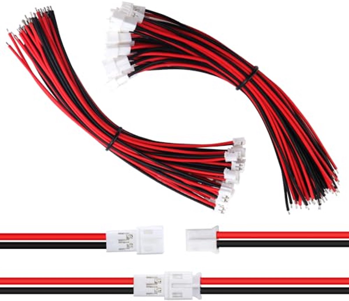 30 Paar JST 2.0 PH 2 Pin Connectoren met 150mm 22AWG Kabeldraad