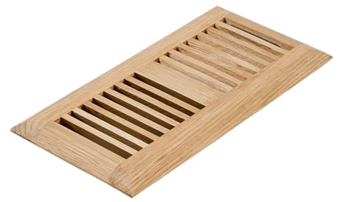 Ventilatierooster voor Vloeren - Wit Eiken, Drop-in Design, Demper, 10 x 25 cm, 3/4 inch Dikte