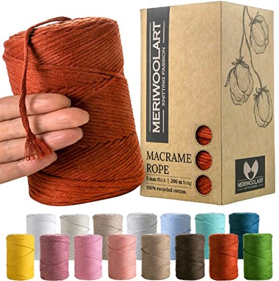 Cafuné Premium Macramé koord - 2mm - Milky Coffee - 230m - 250