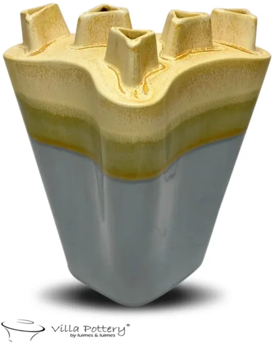 Villa Pottery Reactief Geel Grijs vaas Chimney D33 x B16 x