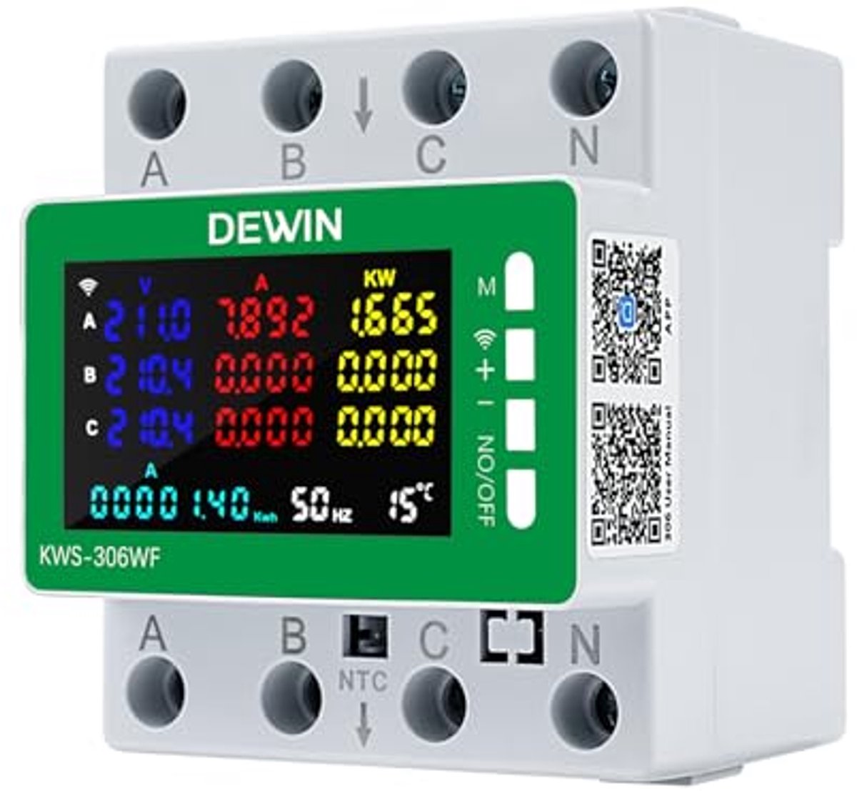 Driefasige WLAN Stroomverbruikmeter 9-in-1 met Tuya app Bedieningsfunctie