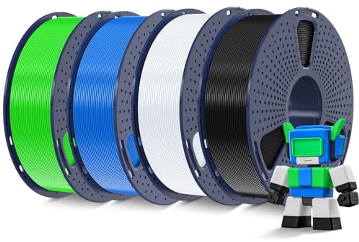 Hoge Snelheid PLA-filament 1,75 mm voor 3D-printers – 4-pack in Zwart, Wit, Blauw en Groen