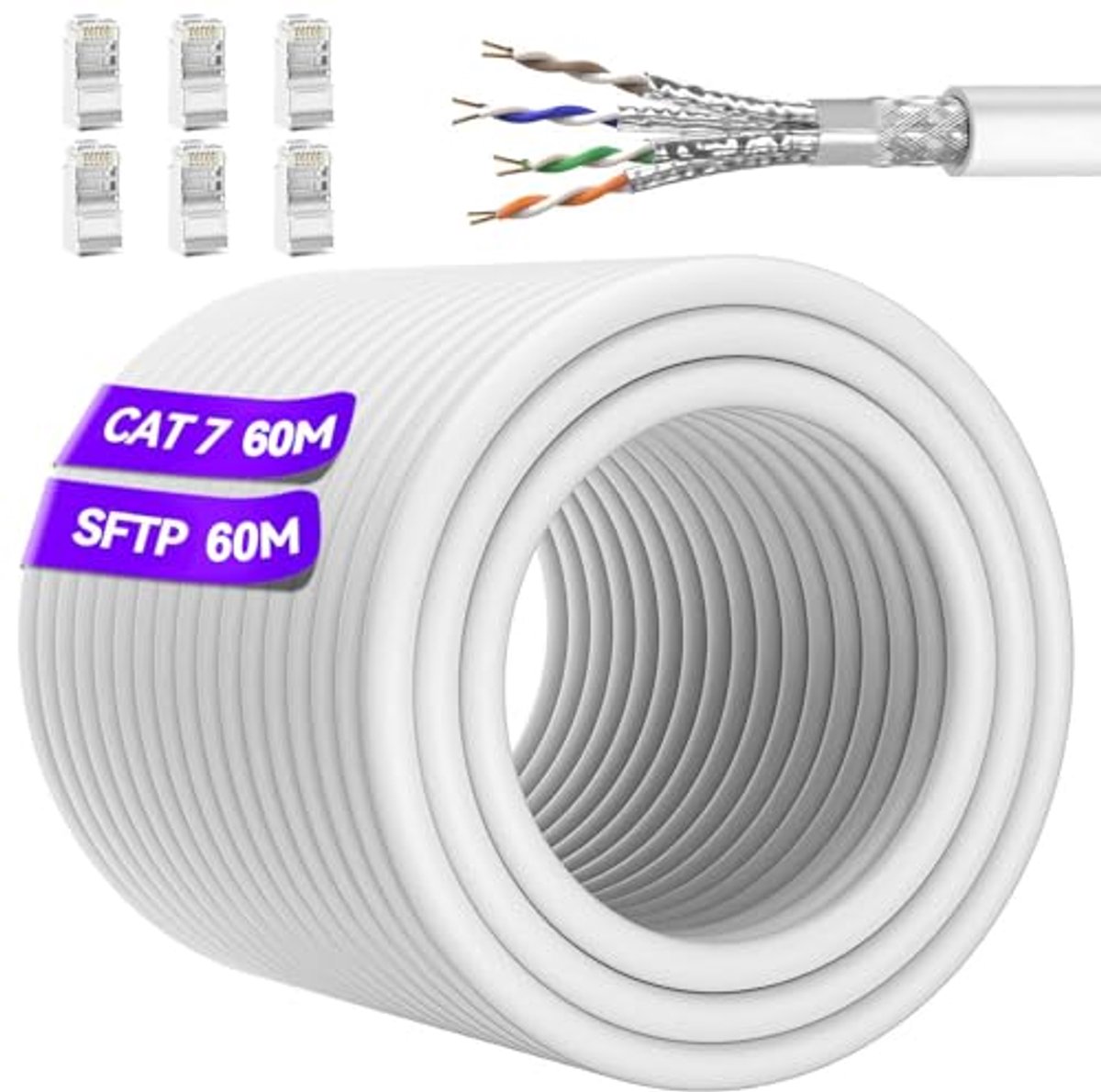 60 Meter Netwerkkabel Cat 7 - Hoge Snelheid Ethernet Kabel tot 10Gbps voor Buiten