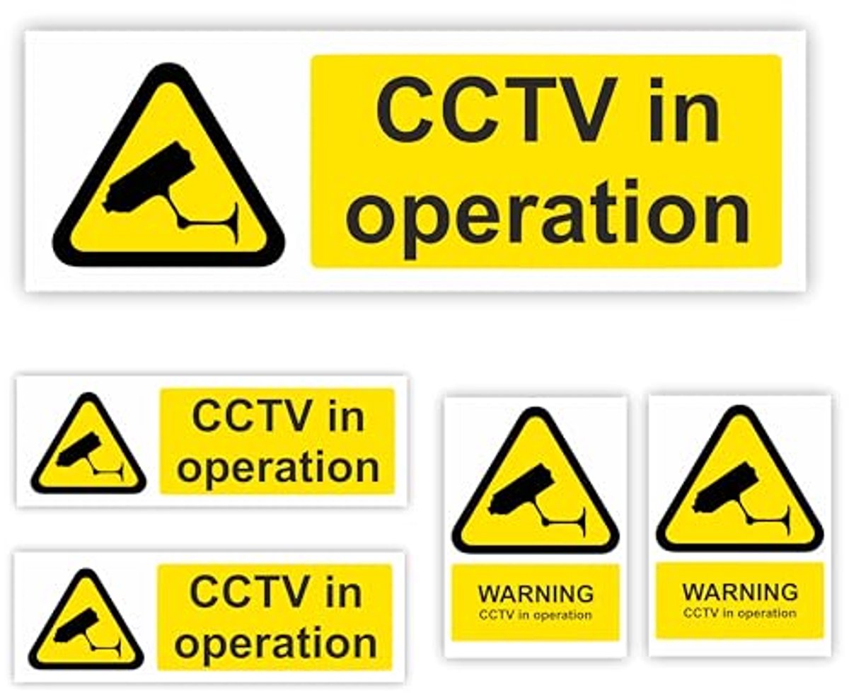CCTV Stickers voor Beveiliging van Kantoor, Auto en Huis - 5-Pack Waarschuwingsborden