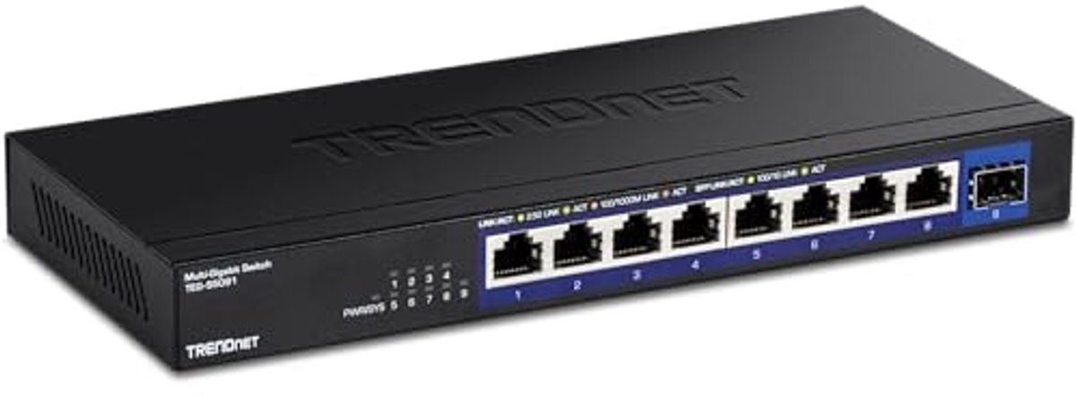 9-poorts onbeheerde 2.5G-switch met 10G SFP+-poort en wandmontage