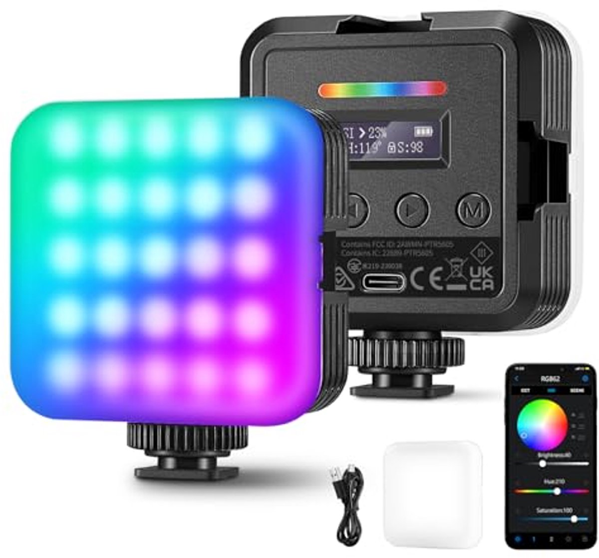 RGB magnetische camera licht met 360° kleur LED-verlichting en verbeterde app-bediening