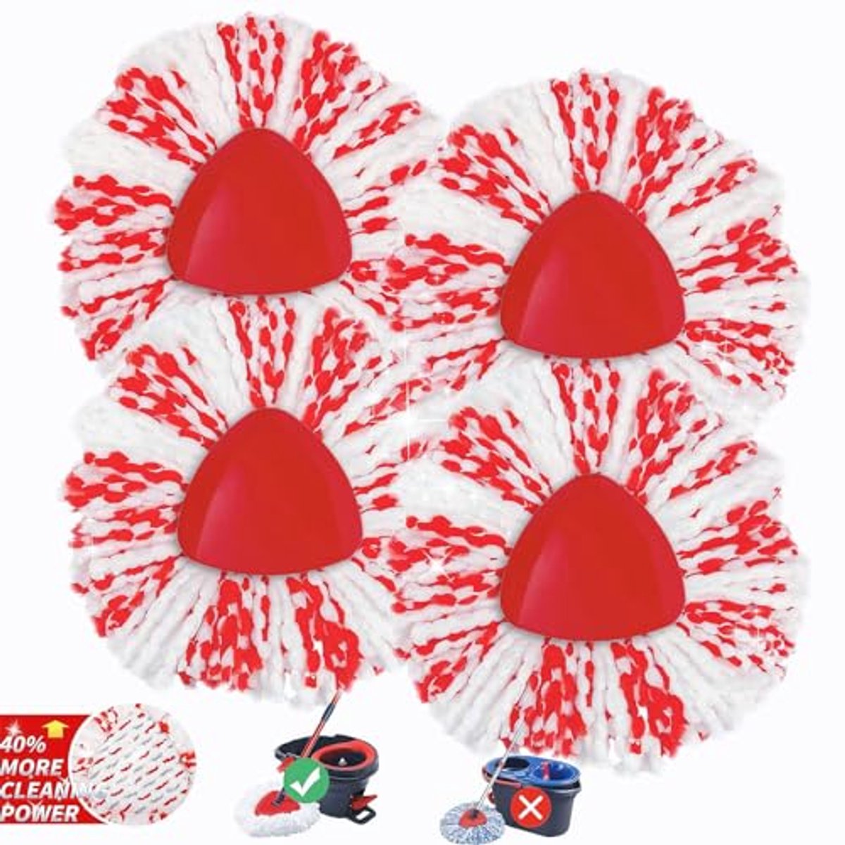 Herbruikbare Mop Hoofden Set van 4 - Microvezel Vervangingshoofden voor Spin Mop