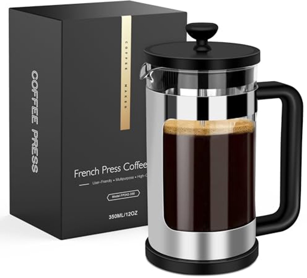 Mini Franse Pers 12 Oz - Koffiezetapparaat voor Enkele Servo, Hittebestendig Borosilicaat Glas