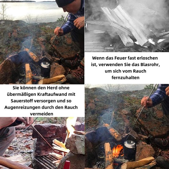 Telescopic Stroke Fire Tube - 2 Pieces - Blow Tube - Portable Folding Bearings - Fire Tools - Stainless Steel Bag - Cooking - Camping - Picnic — afbeelding 2