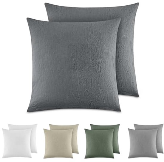 Dreamzie - 100% Biologisch Katoen - Kussensloop 40x40 cm Biologisch Katoen - Set van 2 - Antraciet - Kussensloop met Rits - Oeko-Tex