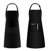 Devlop Schort, waterdicht kookschort met zakken, verstelbaar keukenschort, barbecueschort, slabbetschort, professionele kwaliteit keukenschort, 67 x 72 cm (zwart