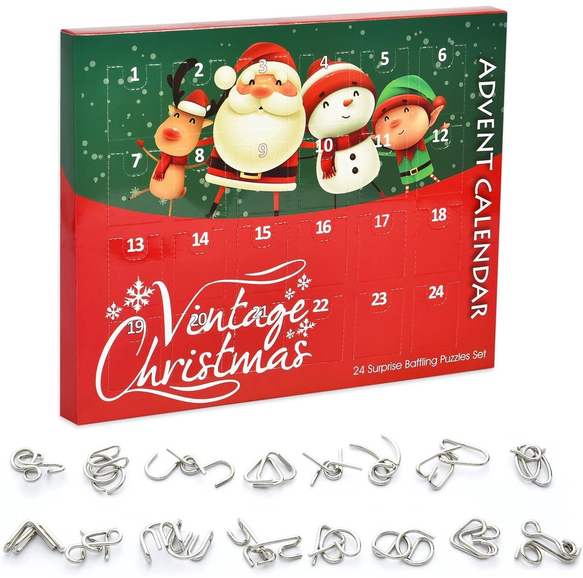 Kerst Adventskalender - 24 stuks Puzzelspellen - IQ-Spel-Puzzelring - Aftelkalender van 24 Dagen - Kerstmis - Blinde Box - Cadeau voor volwassenen, jongens en meisjes - Kerstkalender - Grappige Kerstcadeaus
