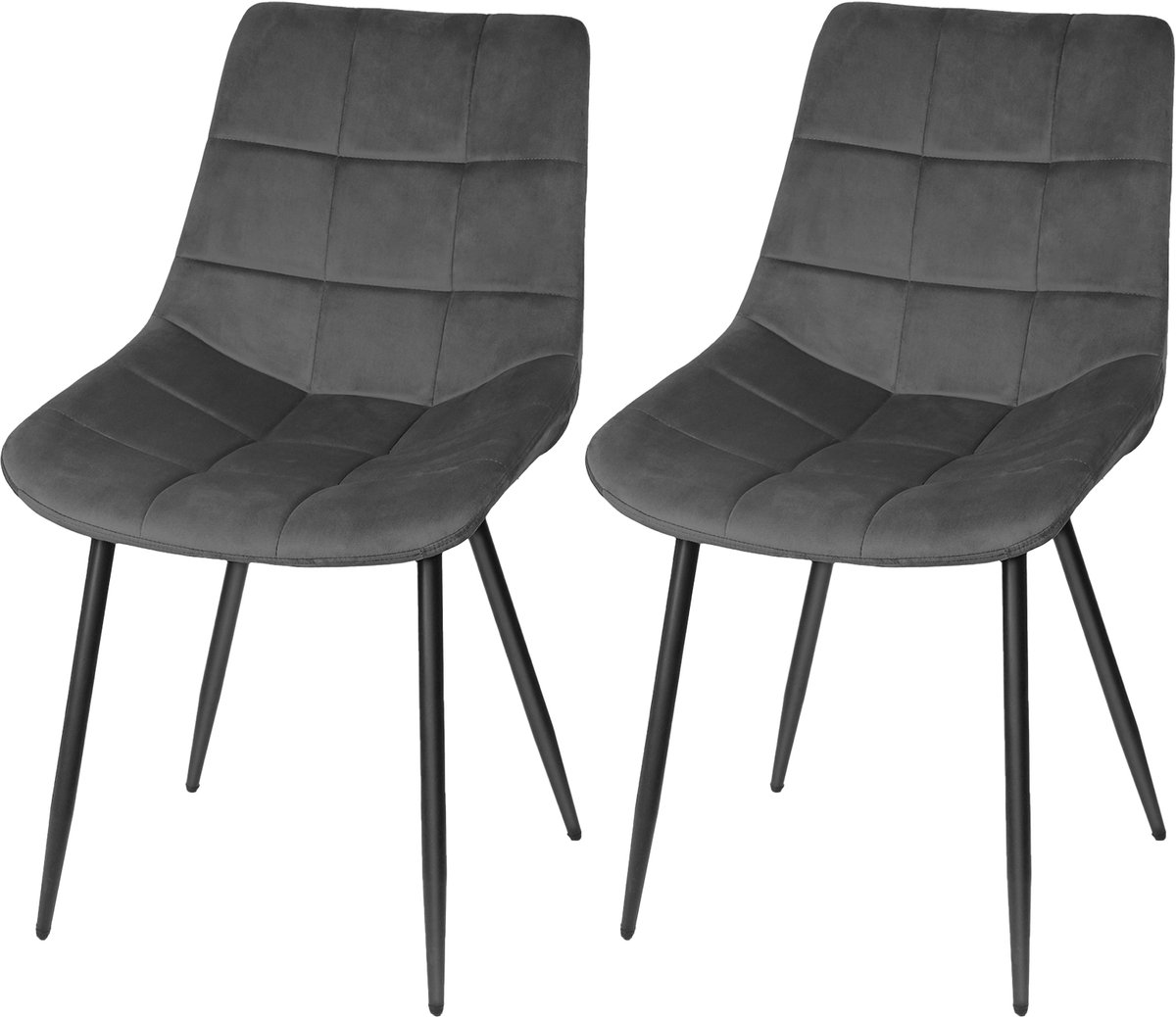 PIPIPOXER Eetkamerstoel - Set Van 2 -metalen poten+flanel, donkergrijs