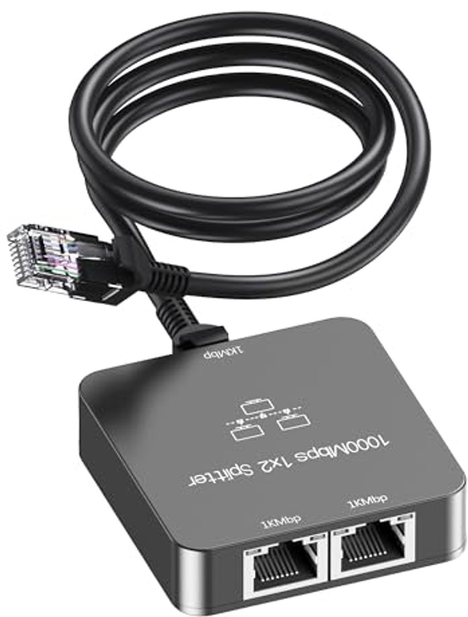 Ethernet Splitter 1 naar 2 met Ethernet-kabel - Gigabit RJ45 adapter voor hoge snelheid tot 1000 Mbps - Compatibel met Cat 5/5e/6/7/8 kabel