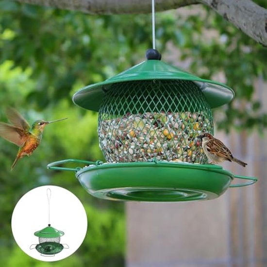 COSTWAY Vogelvoederhuis om op te hangen, 2-in-1 vogelvoederdispenser en vogelbad, voederhuisje, vogelvoederstation voor wilde vogels, vogelhuisje weerbestendig, voor buiten, balkon, tuin, grijs
