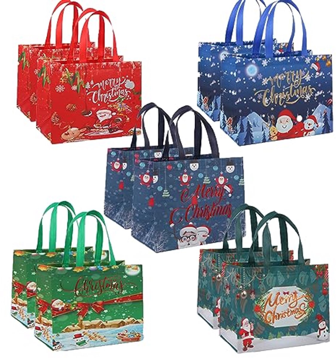 5 Pack Kerst Tote Tassen Set - Herbruikbare Waterbestendige Shopping Tassen