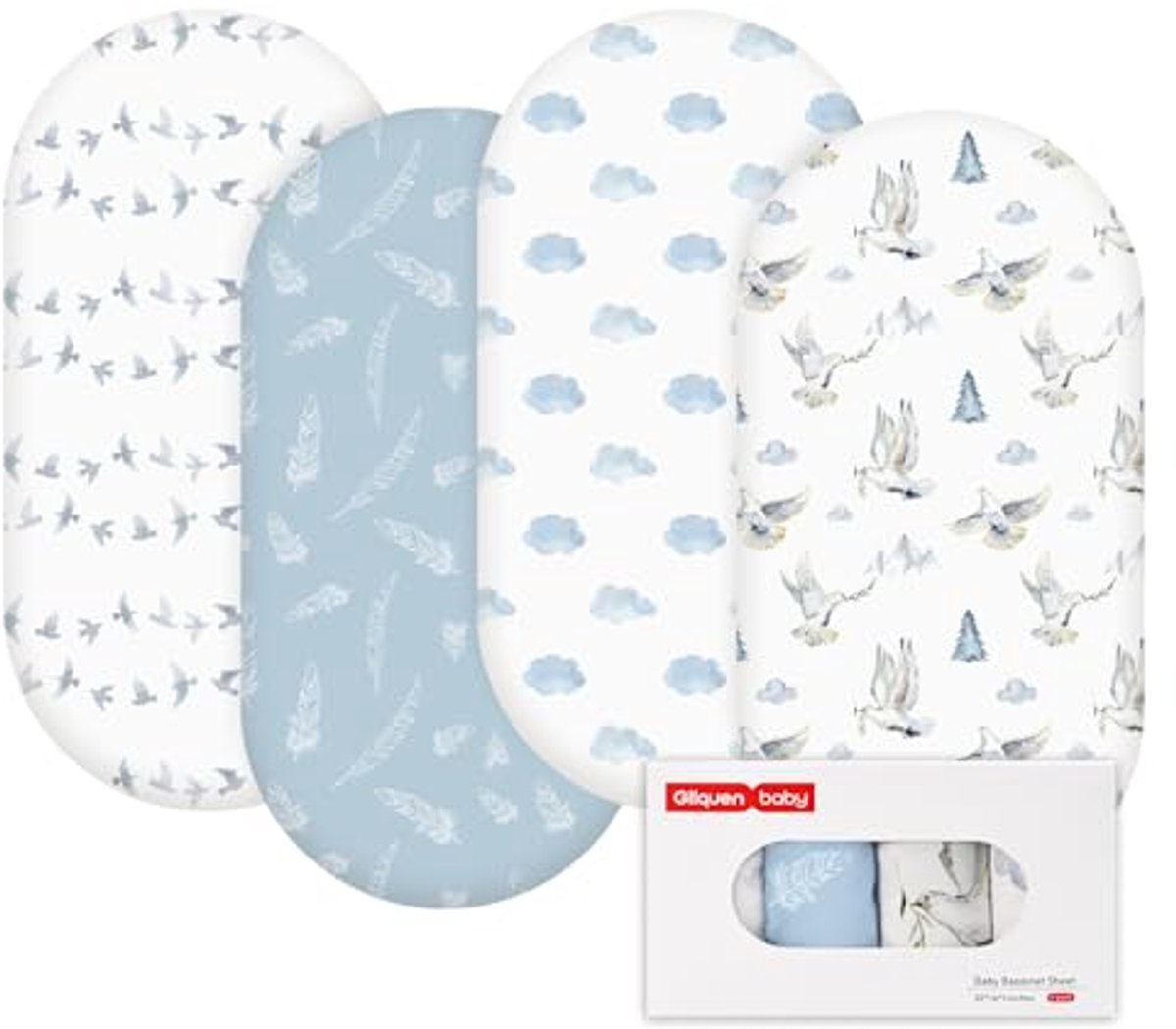Image of 4 Stuks Moses Basket Hoeslakens voor Pasgeboren Baby's - 100% Microvezel, Ademend & Knus - Geschikt voor Wieg en Kinderwagen