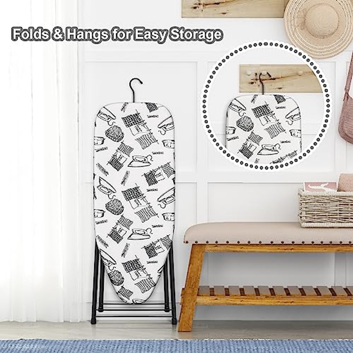 Vouwbare Strijkplank 33 × 89 cm met Verstelbare Hoogte en Warmtebestendige Bedekking