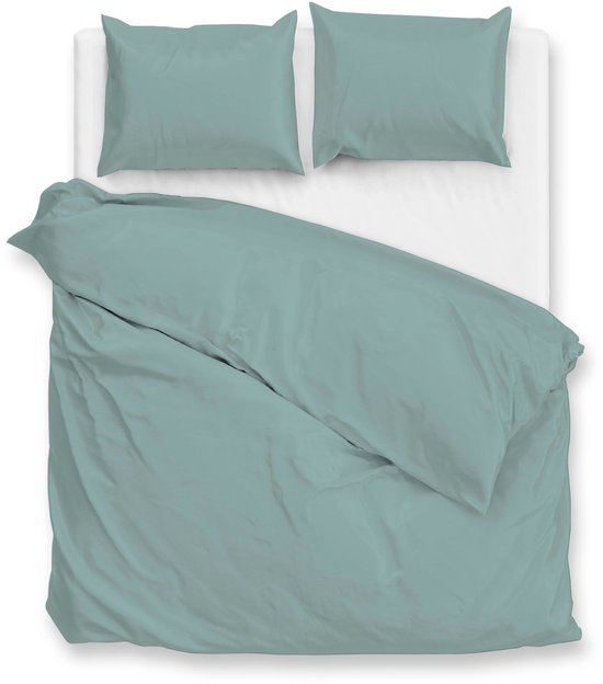 Zohome Dekbedovertrek Satinado - Groen - Lits-jumeaux - Dekbedhoes van 100% Katoen-Satijn - Uni - 240x220 + 2 slopen 60/70 cm