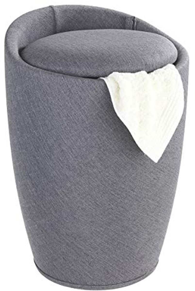 Linnen Look Badkamerkruk met Afneembare Waszak 36 x 36 x 50.5 cm