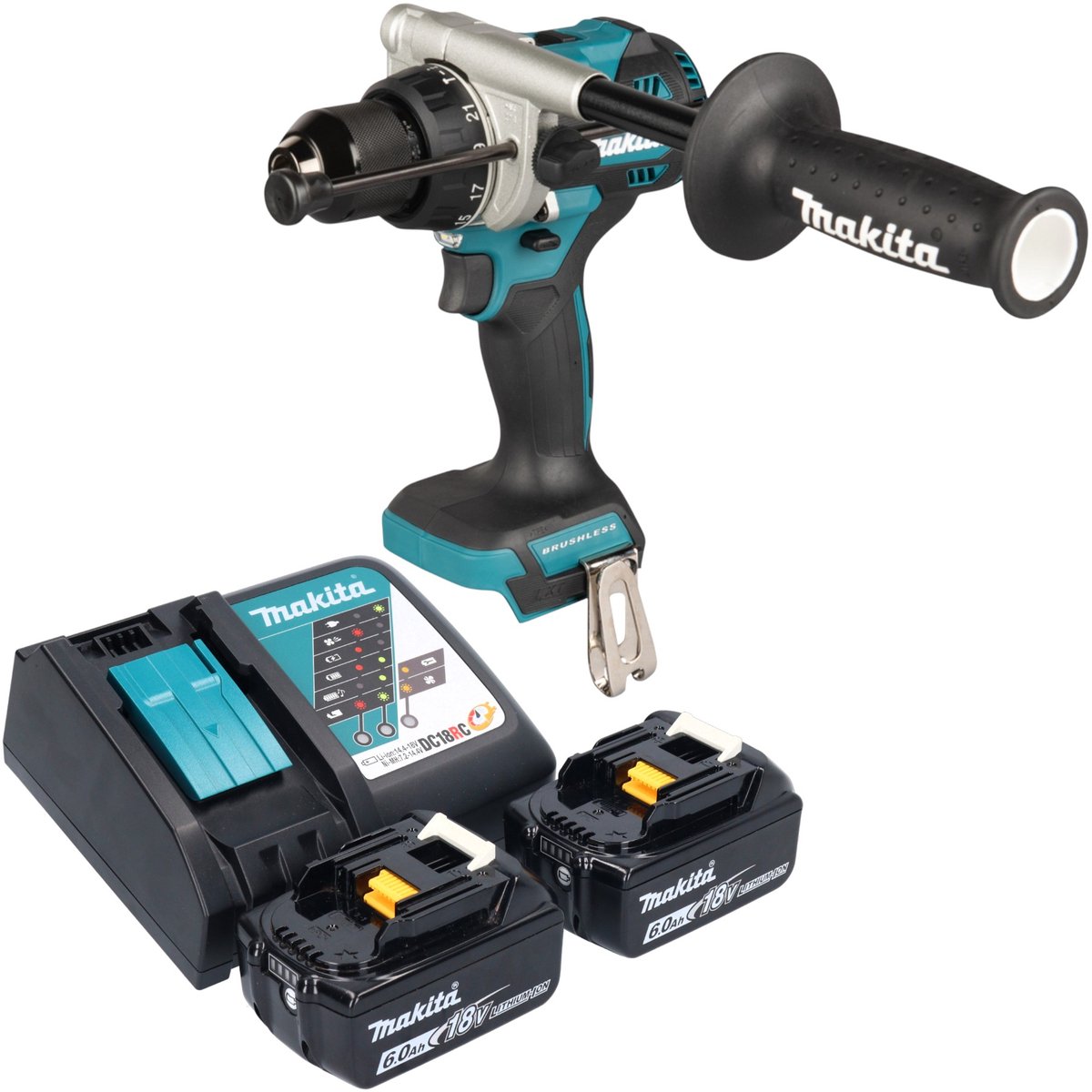 Makita DHP 492 RG accu-klopboormachine 18 V 141 Nm borstelloos + 2x accu 6,0 Ah + oplader