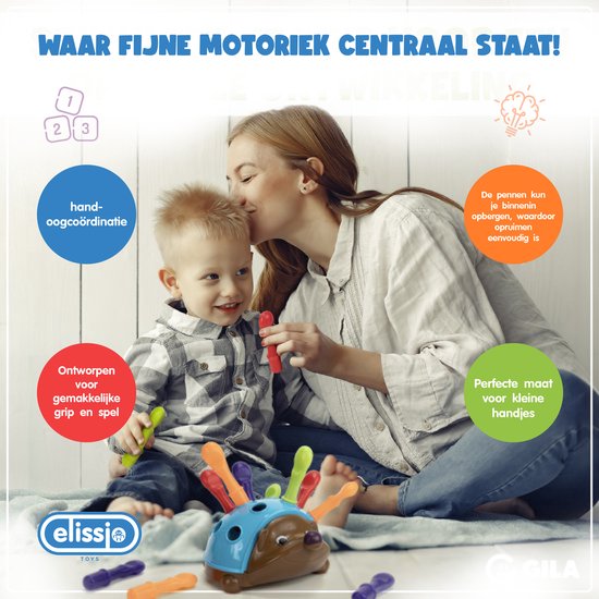 Elissio® - Montessori speelgoed Fijne Motorieke Egel - Sensorisch Speelgoed - Montessori Fijne Motoriek Kinderspeelgoed vanaf 6 Maanden - Educatief Baby Speelgoed 1 Jaar - Peuter & Kleuter Speelgoed 2-3 Jaar - Cadeau voor Meisjes & Jongens - Blauw van Elissio — afbeelding 4