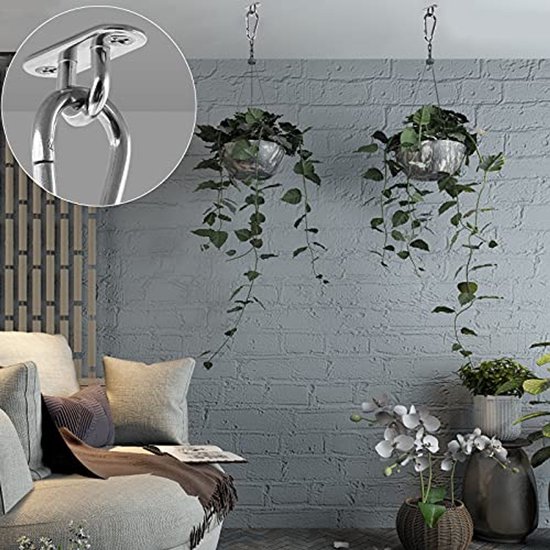 Lyaor 2 Stuks RVS 304 Oogplaat met Ring M8 Oogplaten(40x50mm) - Duurzame Bevestigingshaken tot 180kg Gewicht - Muurhaak met Schroef voor Het Ophangen van Hangmat Boksen Bokszak Yoga Touw