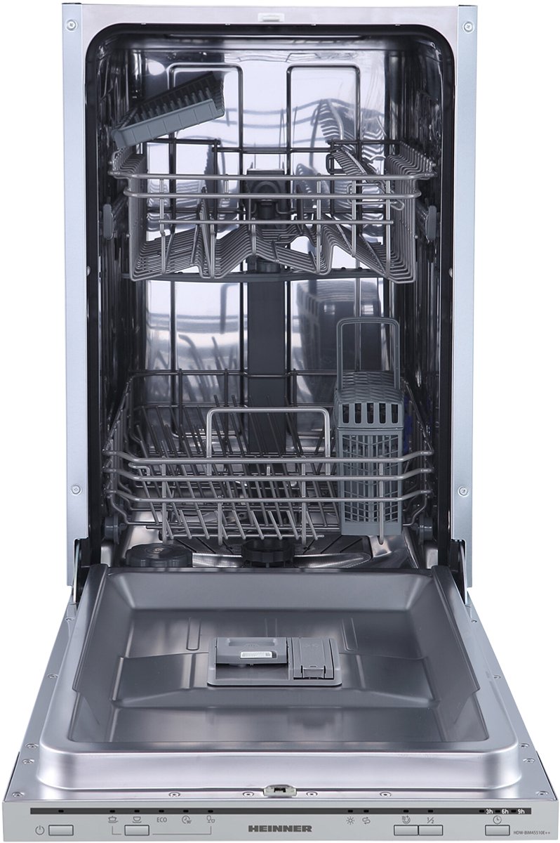Heinner HDW-BIM45510E++ Inbouwvaatwasser 45 cm – 10 Couverts – 5 Programma’s – Elektronische Bediening – Half Load – Aquastop – Zilver – 5 Jaar Garantie
