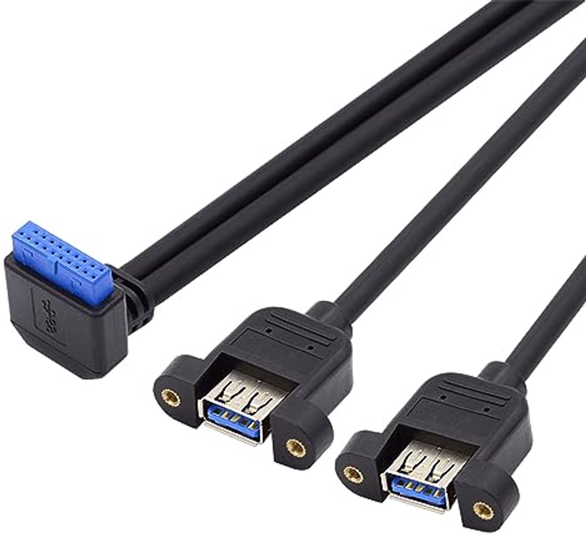 Image of 19/20 pin naar USB 3.0 dubbele vrouwelijke 90 graden hoek schroef verlengkabel