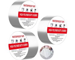 Butyl Tape - Pack van 3 - Waterproof Adhesive Tape - 10 cm x 5 m - Butyl Adhesive Tape Repair - Silver Sealing Tape - Teflon Tape voor Daklekkage - Oppervlakte Scheuren - Raam Sponning Kloof