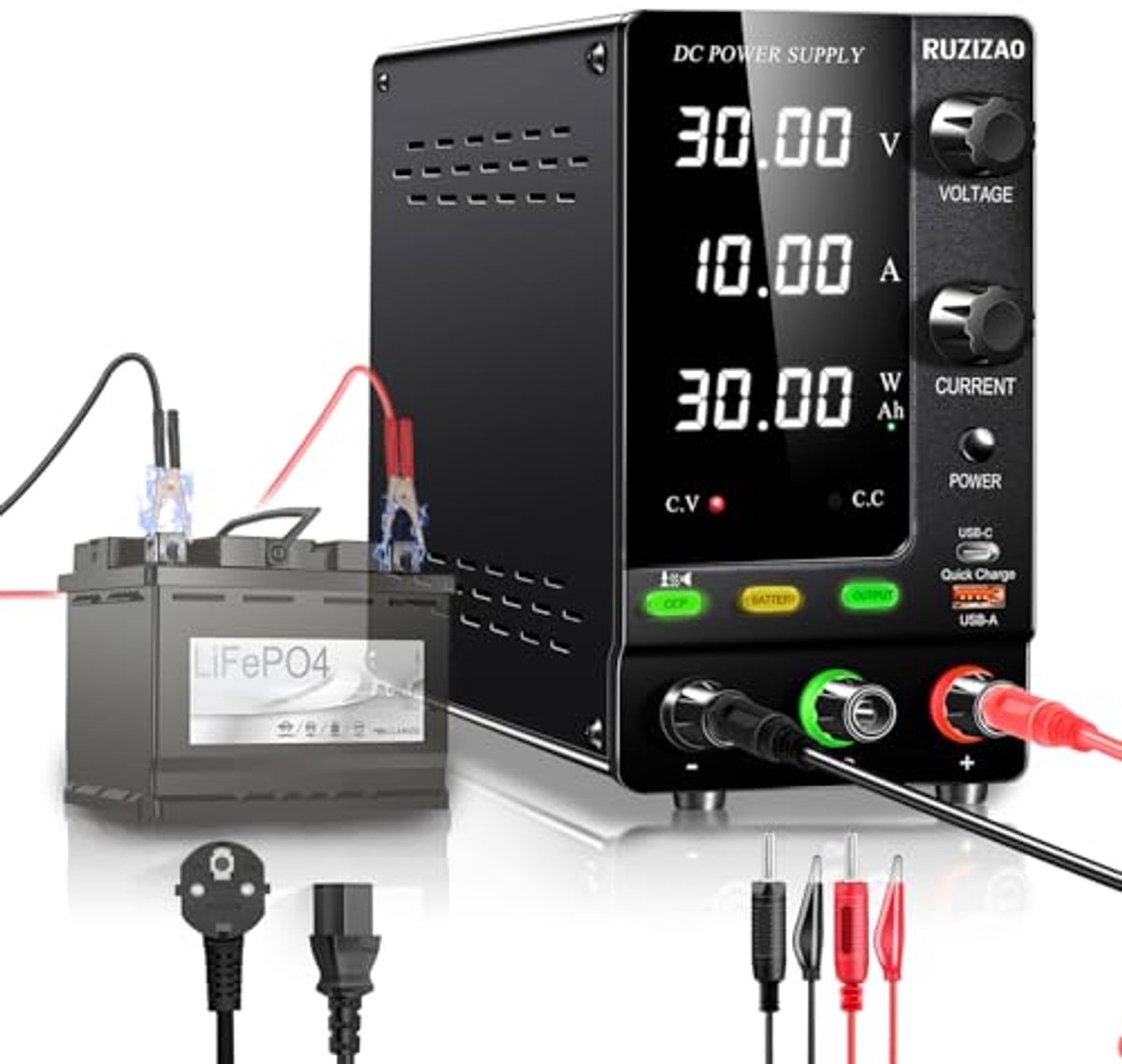 Laboratoriumvoeding 30V 10A met 4-cijferig LED-display en laadfunctie