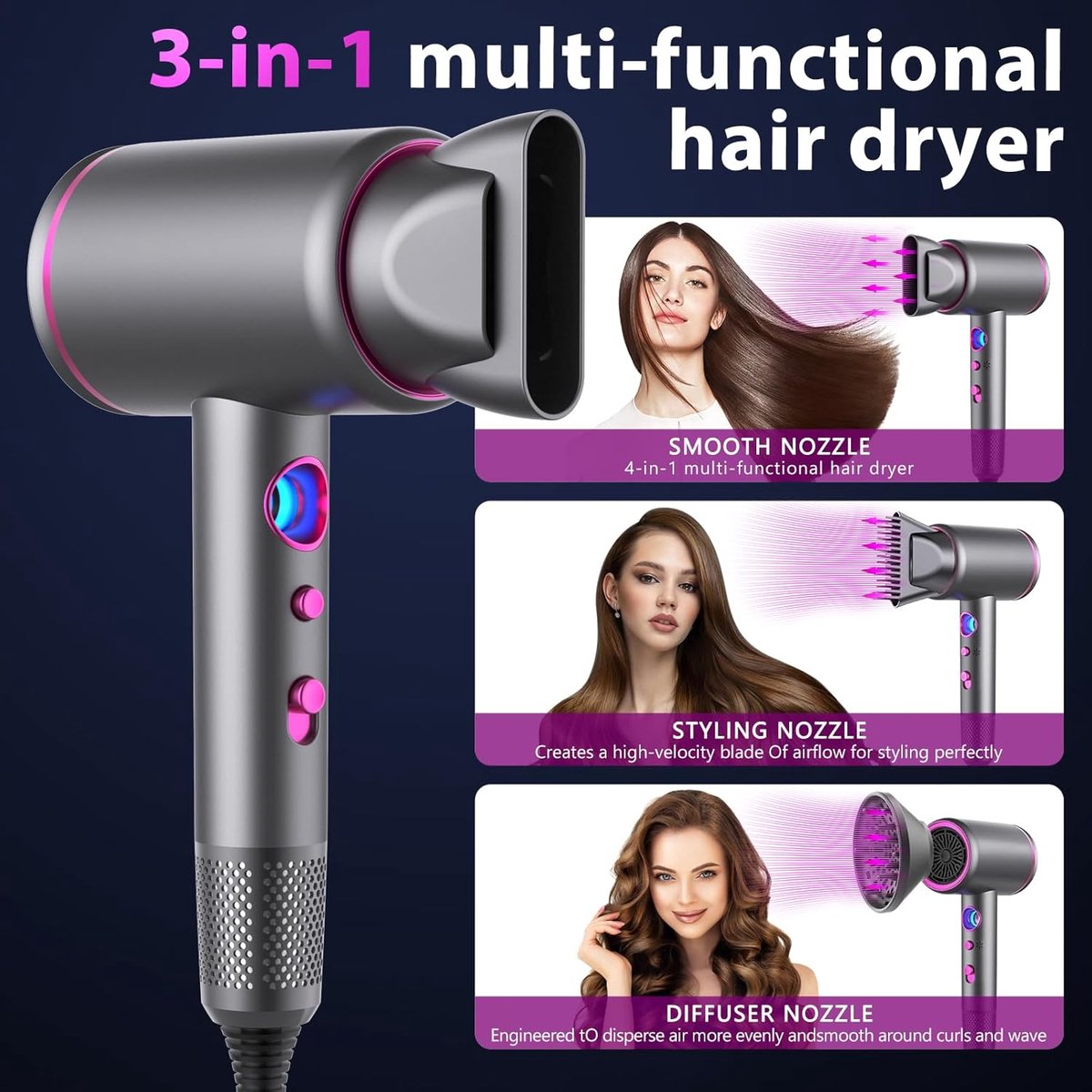 Professionele Haardroger 2400W Ionische Technologie - afbeelding 3