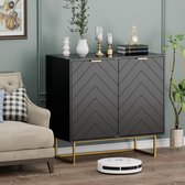 UEV Laag dressoir met 2 deuren, opbergkast met in 3 standen verstelbare plank, draagvermogen 65 kg, gouden metalen handgreep en poten, voor woonkamer, slaapkamer, studio, 80 x 40 x 77,5 cm (Zwart)