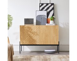 Re-purelife® Modern Sideboard met 2 Deuren en Verstelbare Binnenplank - Natuur Kleur Buffet met 25 cm Bodemruimte voor Robot Stofzuiger - Opbergkast 100x40x75 cm