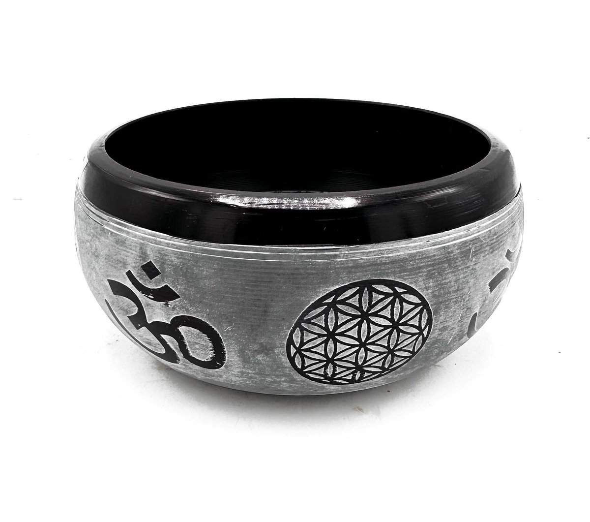 Aardepoeder klankschaal - Om Five Buddha - 16 cm