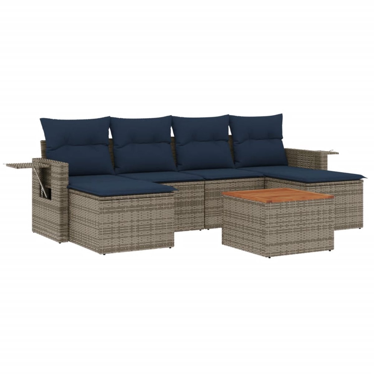 vidaXL - 7-delige - tuinbankset - met - kussens, - grijs - polyrotan