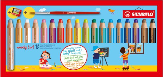 STABILO woody 3 in 1 - Multi Talent Kleurpotloden - Etui Met 10 Kleuren + Puntenslijper