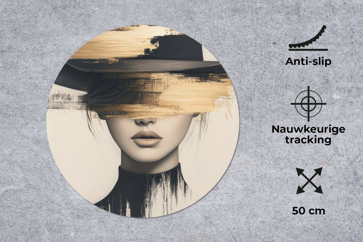 Muismat rond 50x50 cm - Mousepad Vrouw - Hoed - Verf - Ronde muismatten