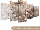 Ensemble de peintures sur toile 150x80 cm - Décoration murale cinq pièces - Fleur d'amandier - Abstrait - Beige - Décoration murale salon - Décoration chambre - Accessoires chambre - Peintures sur toile